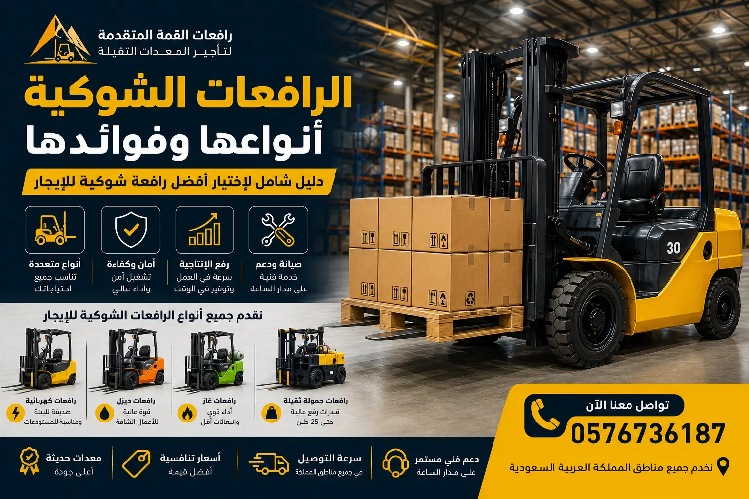 الرافعات الشوكية وأنواعها وفوائدها | دليل شامل لاختيار أفضل رافعة شوكية للإيجار