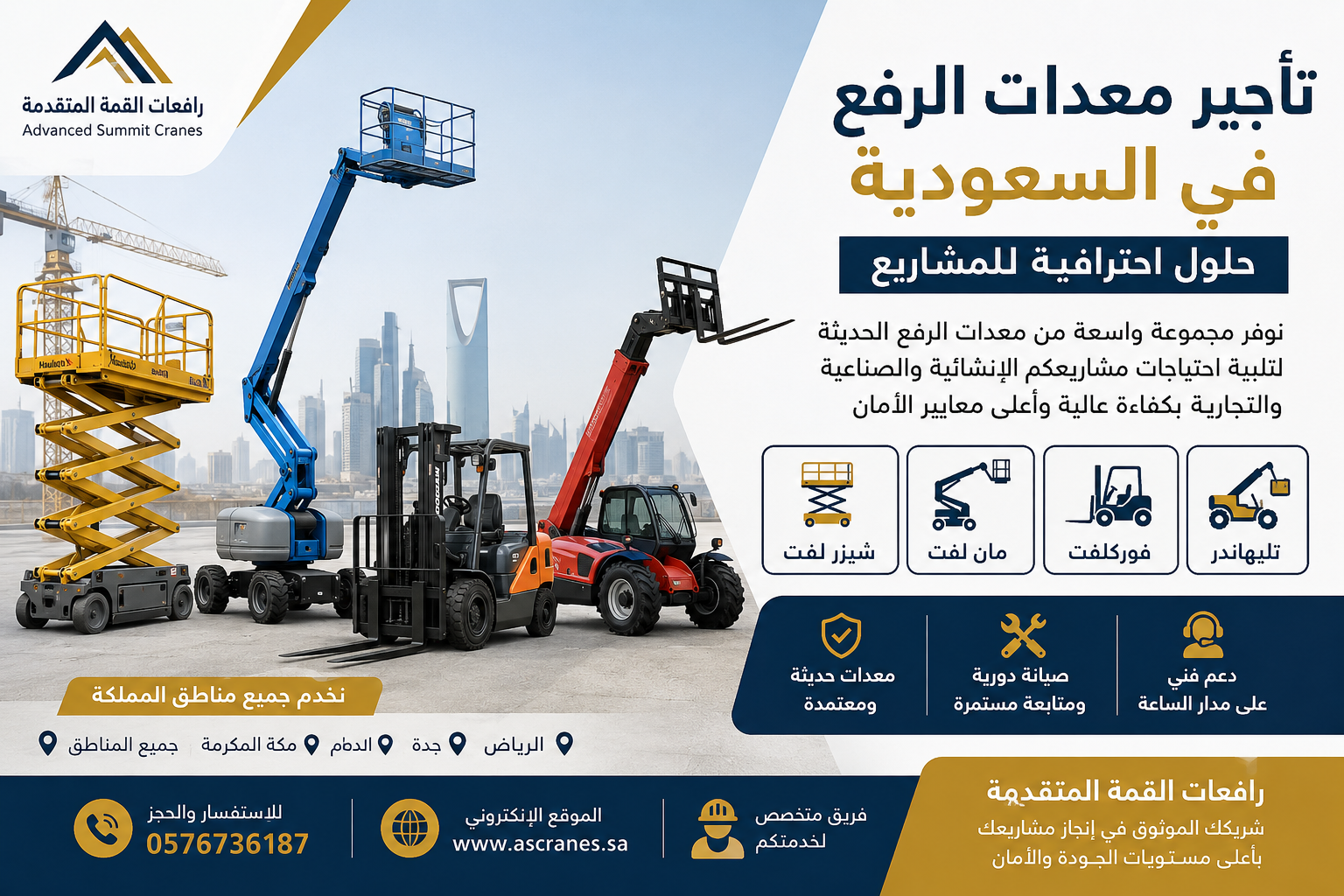تأجير معدات الرفع في السعودية – حلول احترافية للمشاريع مع رافعات القمة المتقدمة