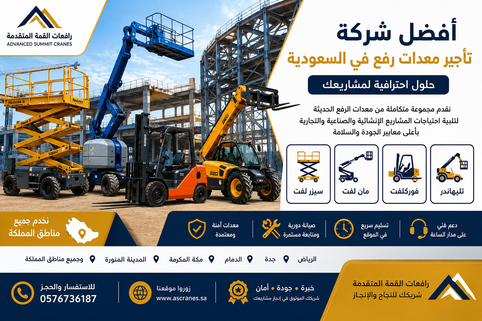 أفضل شركة تأجير معدات رفع في السعودية للمشاريع الكبرى والصغرى