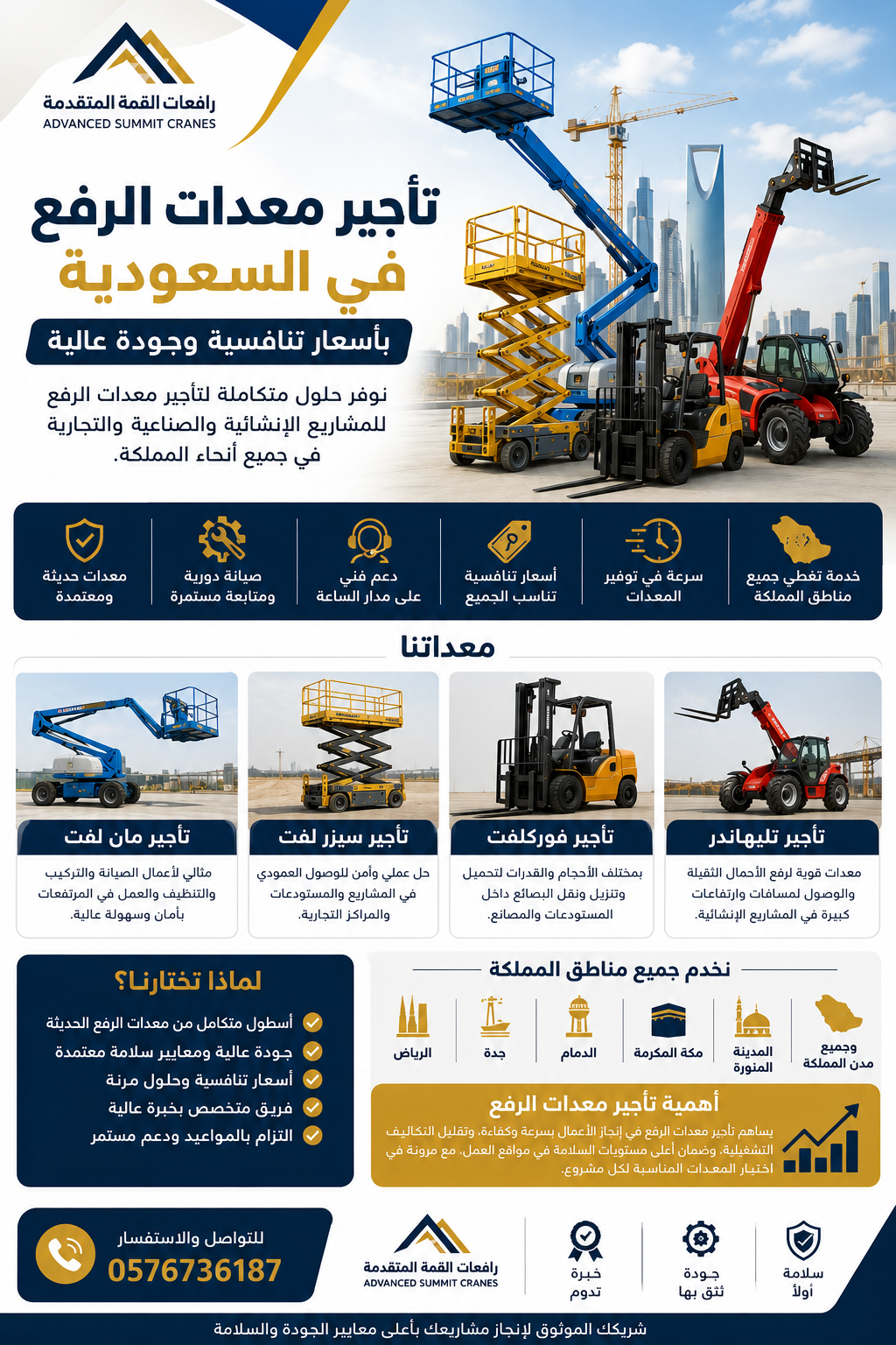 تأجير معدات الرفع في السعودية | أفضل حلول الرفع للمشاريع الكبرى مع رافعات القمة المتقدمة