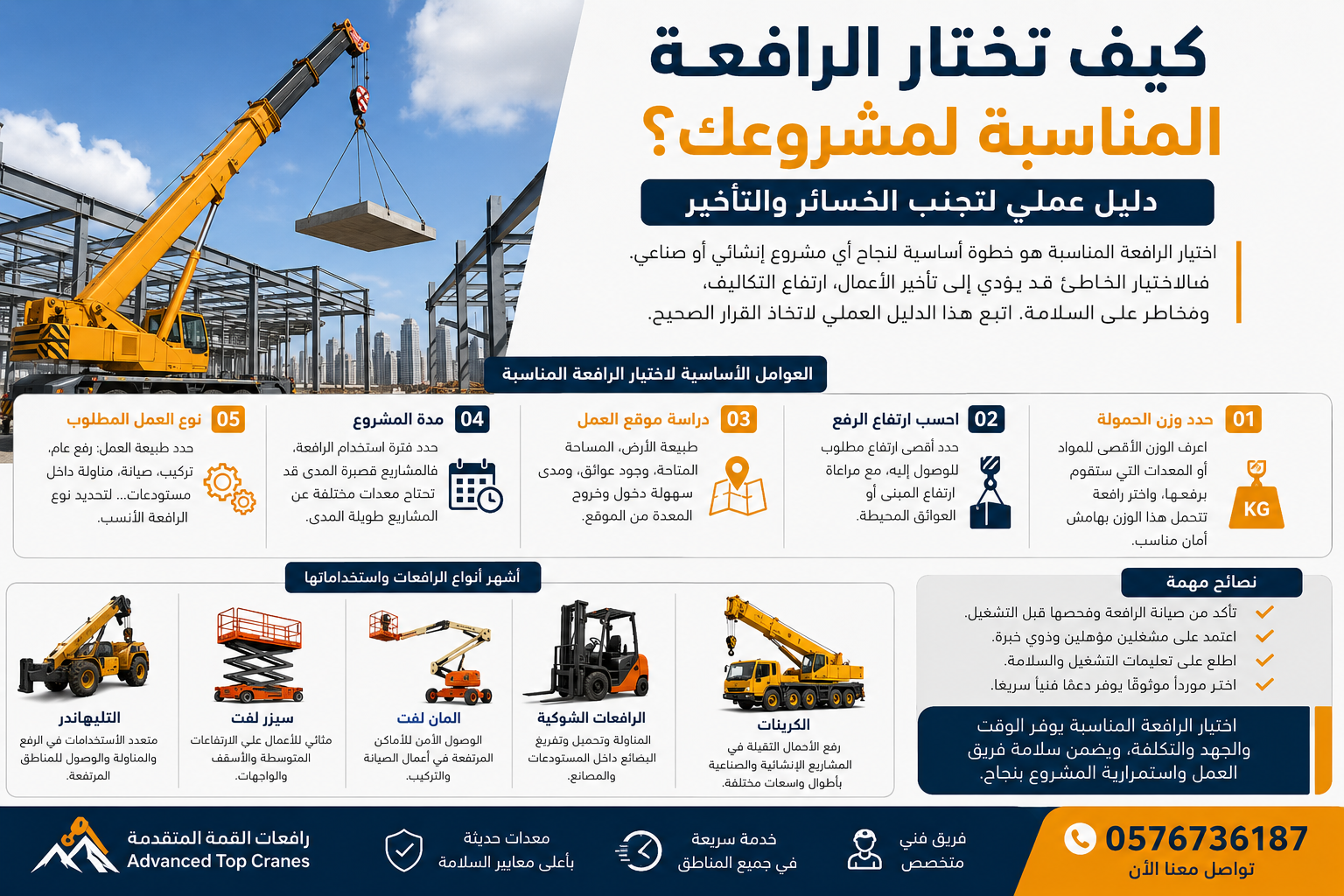 كيف تختار الرافعة المناسبة لمشروعك؟ دليل عملي لتجنب الخسائر والتأخير