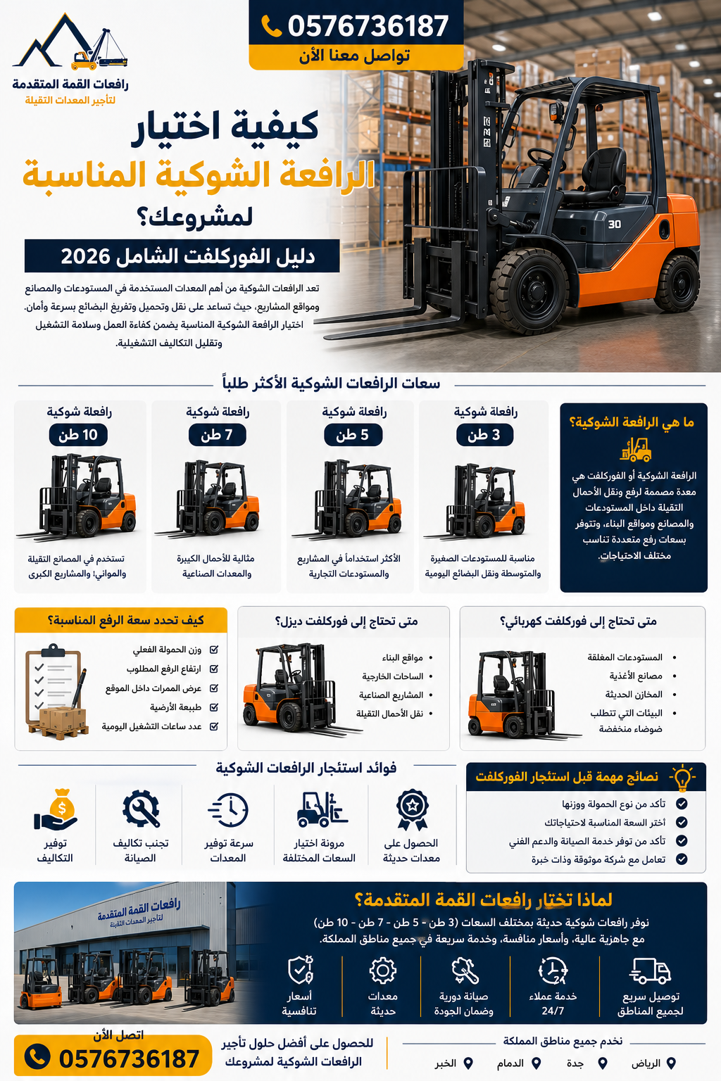 كيف تختار الرافعة الشوكية المناسبة؟ دليل شامل لاختيار الفوركلفت حسب وزن الحمولة