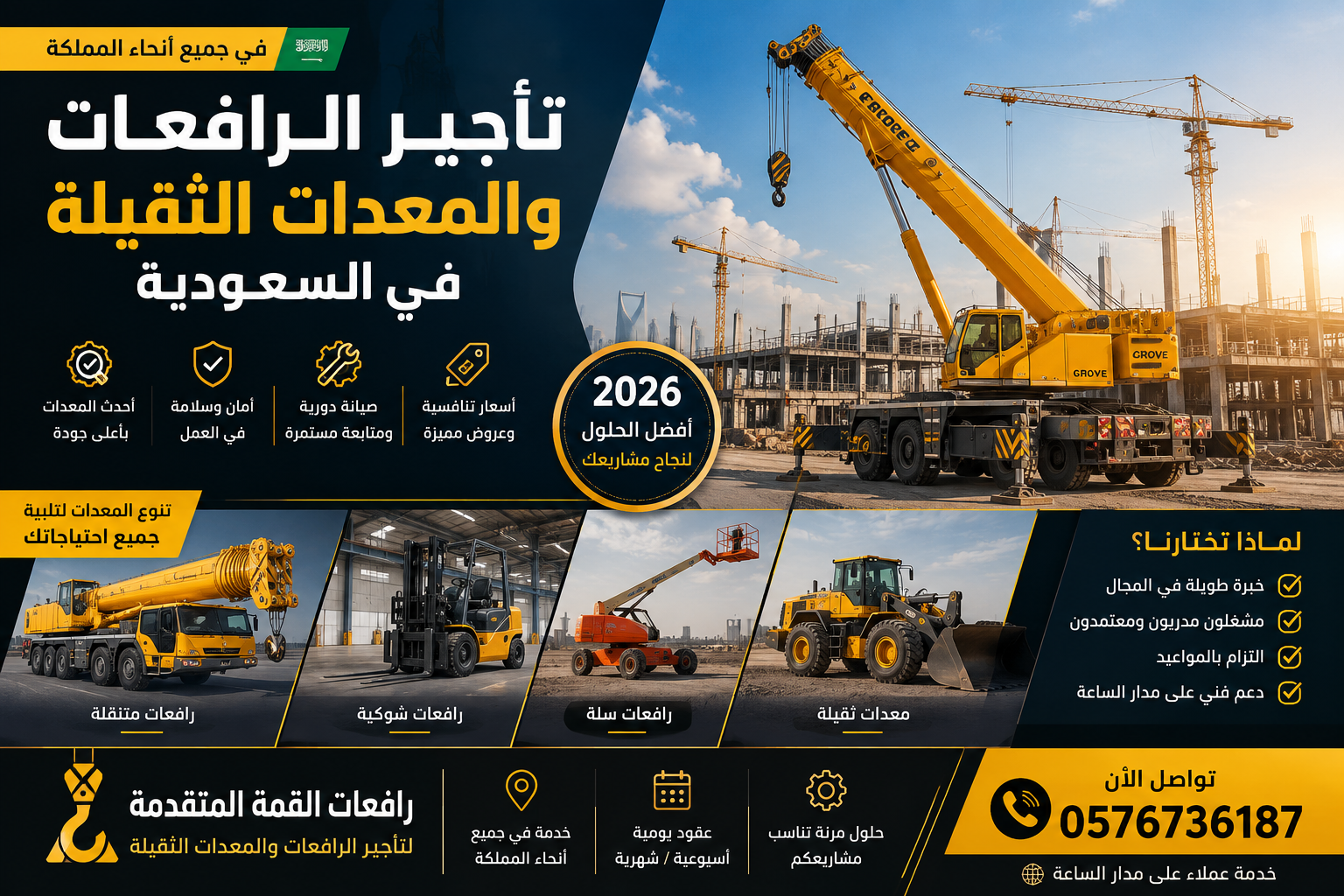 تأجير الرافعات والمعدات الثقيلة في السعودية | الأسعار، الأنواع، وأفضل الحلول 2026